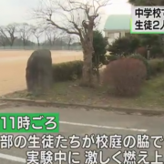 酸化銅とアルミニウムの粉末を混ぜて火を点けると生徒と教諭が燃える